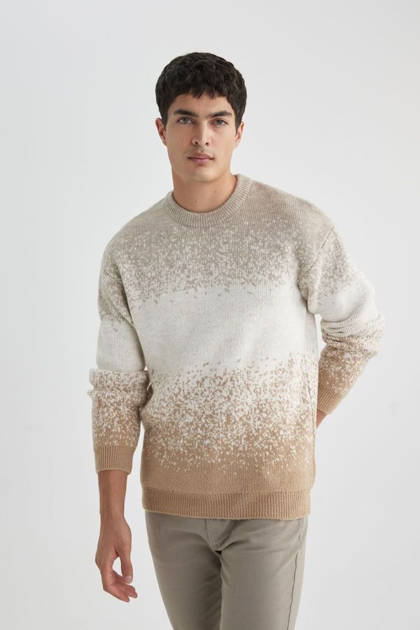 DEFACTO DEFACTO Relax Fit Patterned Crew Neck Sweater