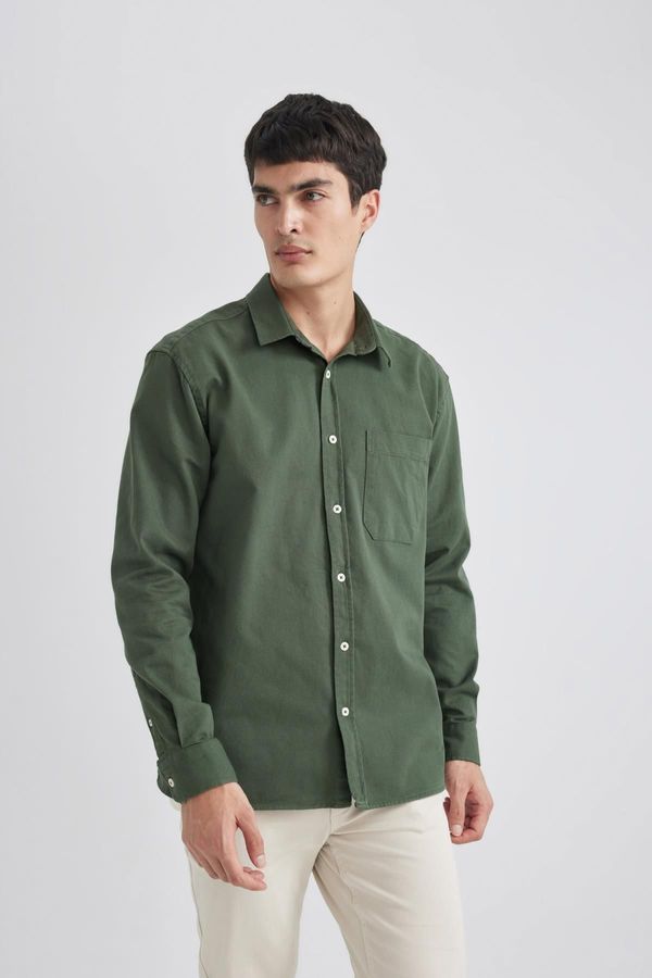 DEFACTO DEFACTO Relax Fit Polo Collar Basic Plain Gabardine Long Sleeve Shirt