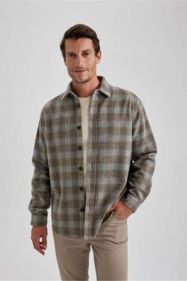 DEFACTO DEFACTO Relax Fit Polo Collar Buttoned Thick Fabric Plaid Patterned Shirt Jacket