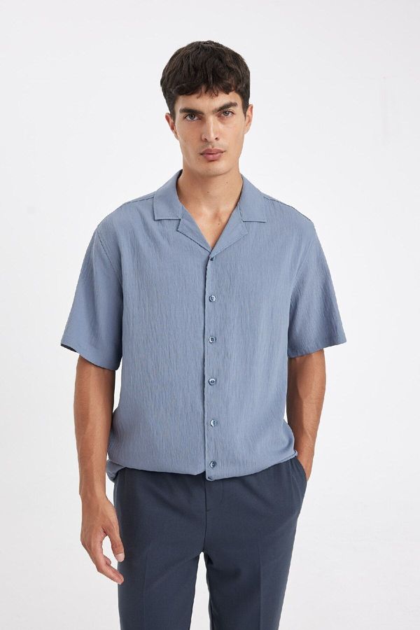 DEFACTO DEFACTO Relax Fit Polo Collar Crinkle Short Sleeve Shirt