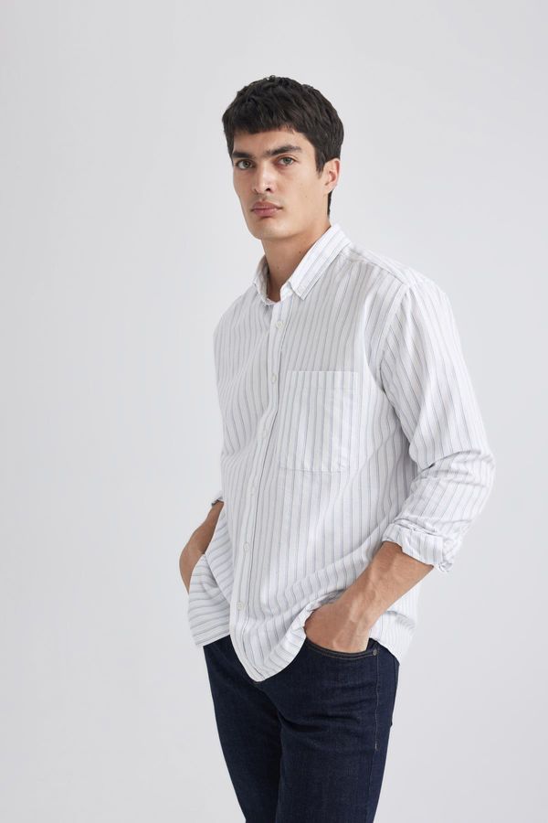 DEFACTO DEFACTO Relax Fit Polo Collar Striped Oxford Long Sleeve Long Sleeve Shirt