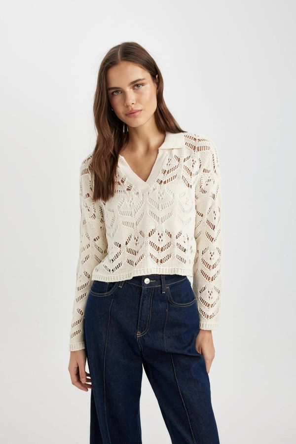 DEFACTO DEFACTO Relax Fit Polo Neck Crochet Sweater