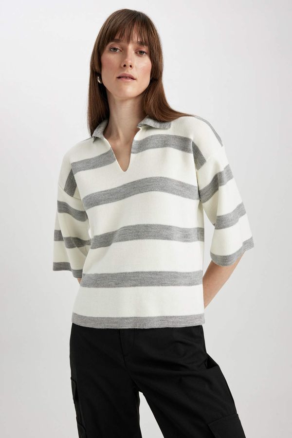 DEFACTO DEFACTO Relax Fit Polo Neck Striped Knitwear Sweater