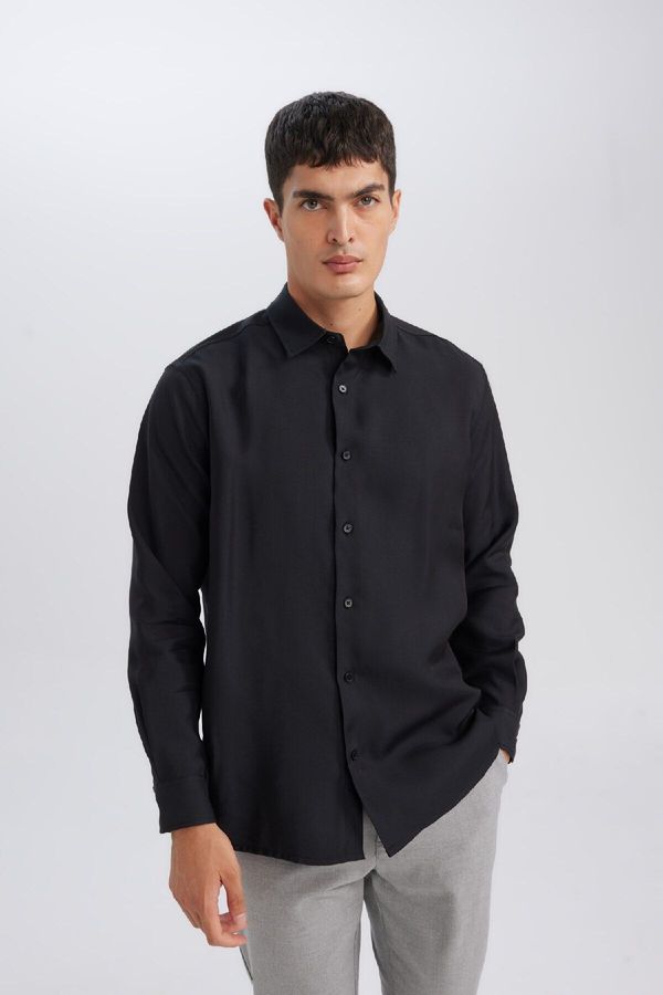 DEFACTO DEFACTO Relax Fit Polo Neck Twill Long Sleeve Shirt