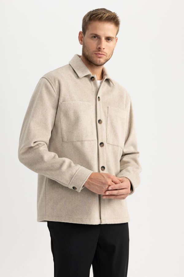 DEFACTO DEFACTO Relax Fit Polo Neck Wool Look Long Sleeve Shirt Jacket