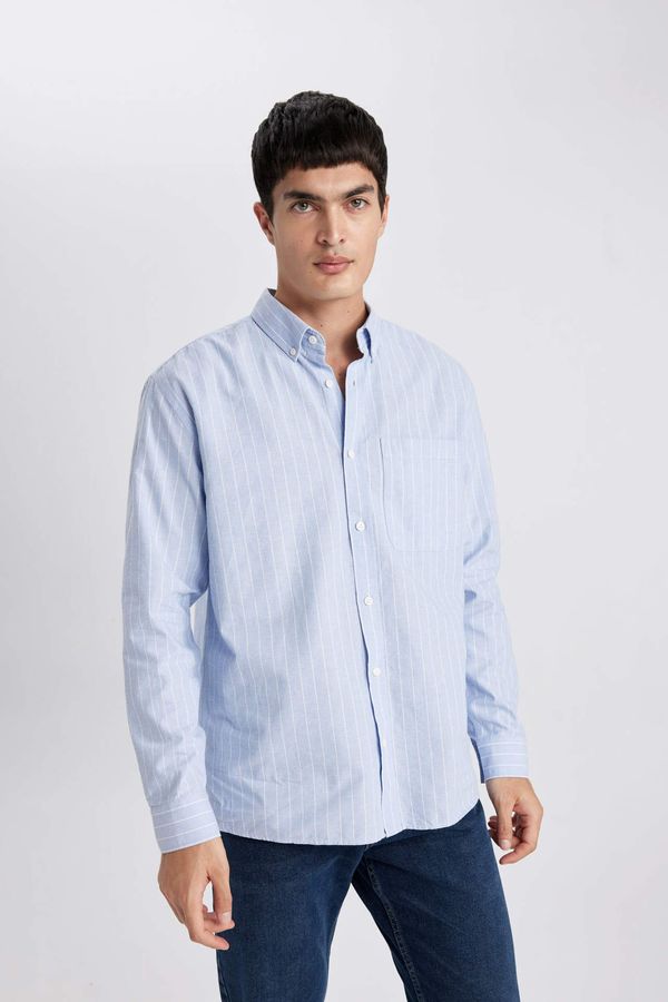 DEFACTO DEFACTO Relax Fit Polo Shirt Oxford Striped Long Sleeve Shirt
