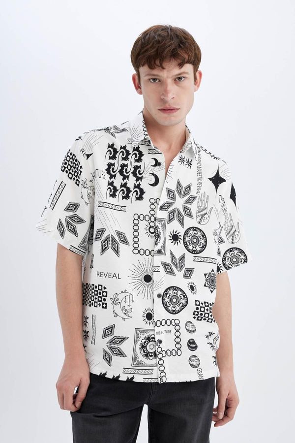 DEFACTO DEFACTO Relax Fit Printed Viscose Short Sleeve Shirt