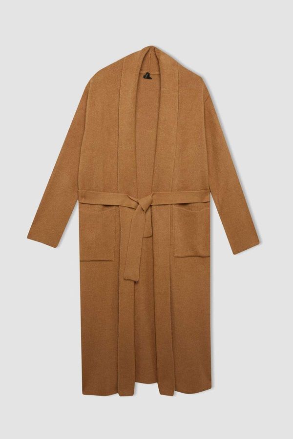 DEFACTO DEFACTO Relax Fit Shawl Collar Belted Long Cardigan