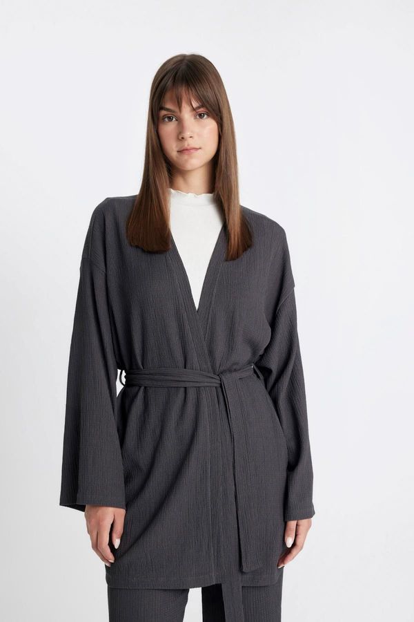 DEFACTO DEFACTO Relax Fit Shawl Collar Wrap Kimono