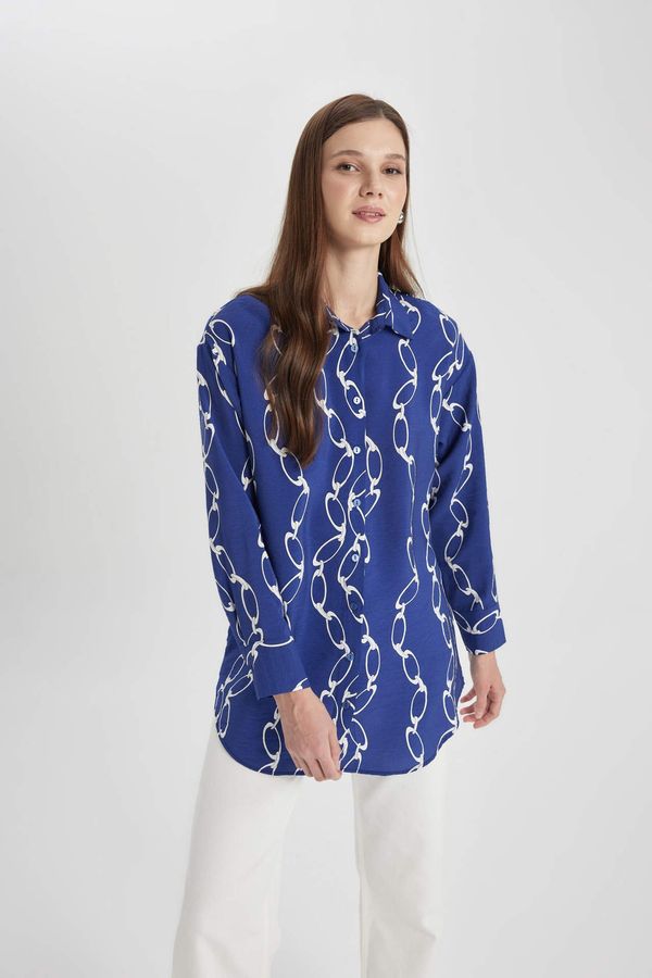 DEFACTO DEFACTO Relax Fit Shirt Collar Printed Long Sleeve Tunic