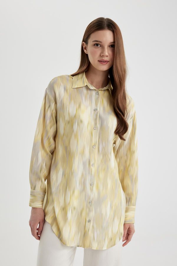 DEFACTO DEFACTO Relax Fit Shirt Collar Printed Long Sleeve Tunic