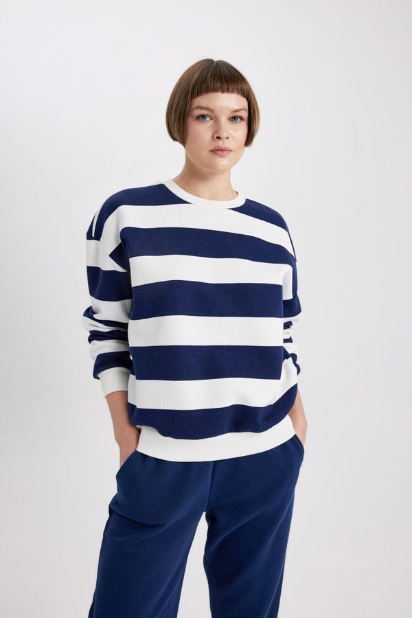 DEFACTO DEFACTO Relax Fit Striped Crew Neck Sweatshirt