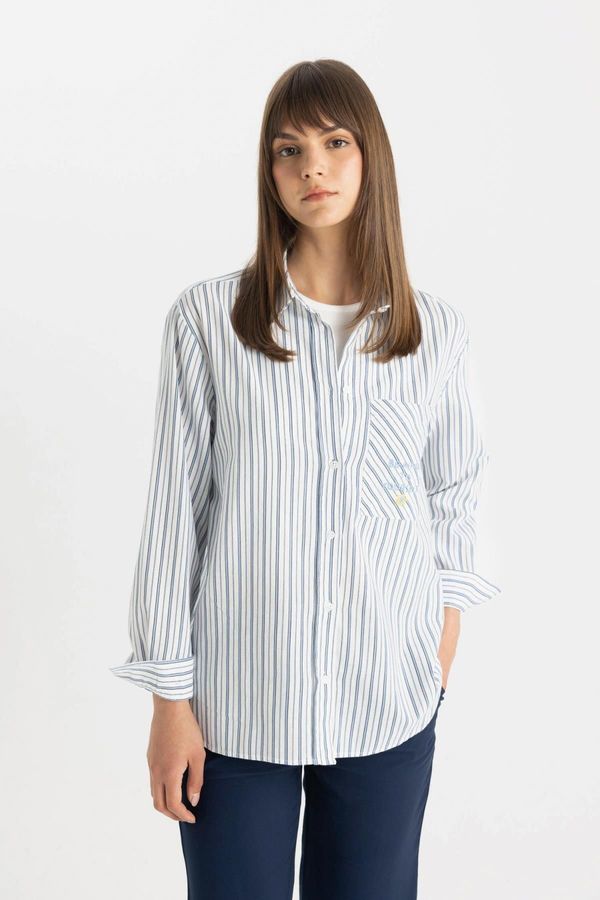 DEFACTO DEFACTO Relax Fit Striped Long Sleeve Flared Cotton Shirt Tunic