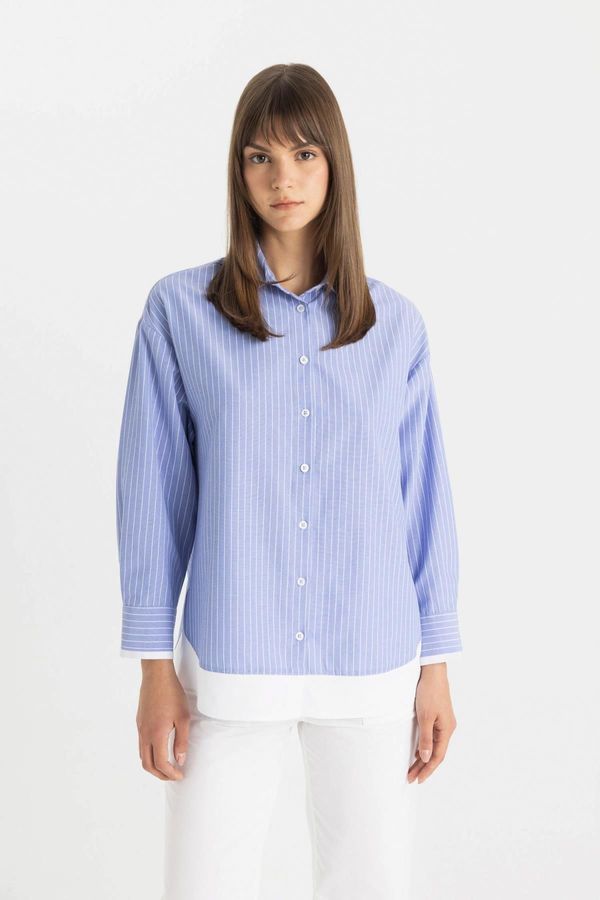 DEFACTO DEFACTO Relax Fit Striped Poplin Long Sleeve Shirt Tunic