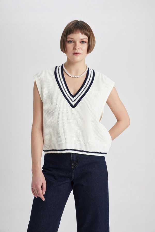 DEFACTO DEFACTO Relax Fit V Neck Thessaloniki Fabric Sweater