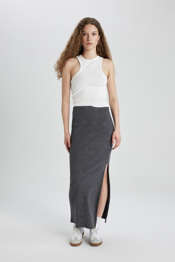 DEFACTO DEFACTO Ribbed Camisole Slit Washed Pale Effect Maxi Skirt