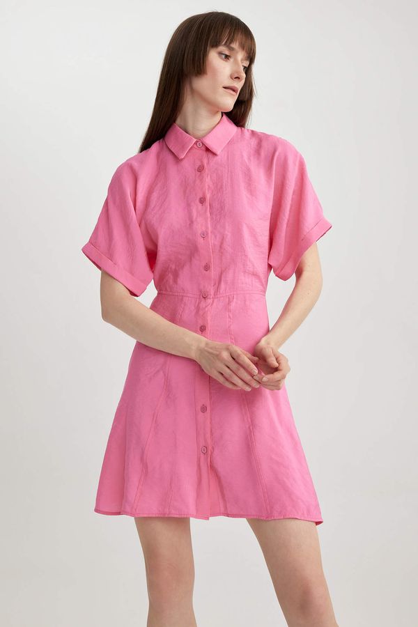 DEFACTO DEFACTO Shirt Collar Modal Bat Sleeve Mini Short Sleeve Dress