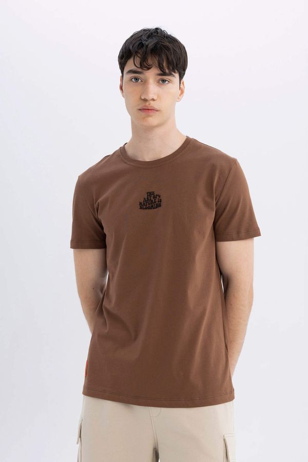 DEFACTO DEFACTO Slim Fit Crew Neck Printed Organic Cotton T-Shirt