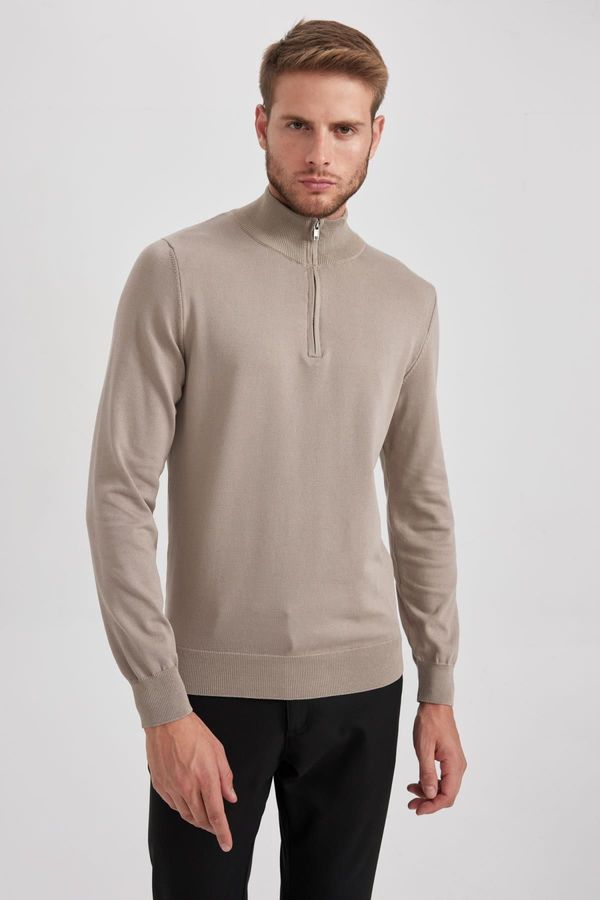 DEFACTO DEFACTO Slim Fit Slim Cut Stand Collar Half Zipper Basic Plain Knitwear Sweater