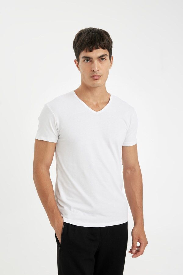 DEFACTO DEFACTO Slim Fit V Neck Basic Plain White Undershirt Top