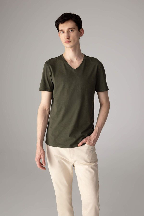 DEFACTO DEFACTO Slim Fit V Neck Basic Short Sleeve 100% Cotton T-shirt