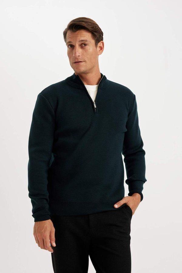 DEFACTO DEFACTO Standard Fit Half Zip Sweater D.GREEN