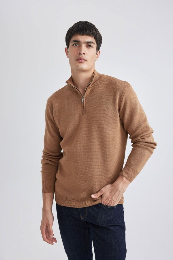 DEFACTO DEFACTO Standard Fit High Neck Zippered Sweater