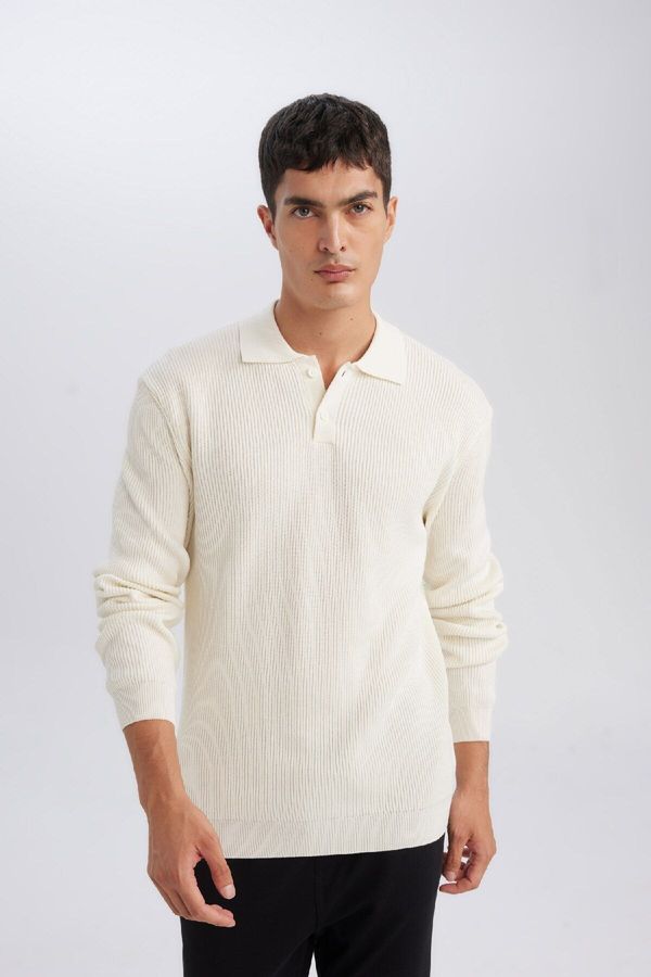 DEFACTO DEFACTO Standard Fit Polo Collar Buttoned Knit Sweater