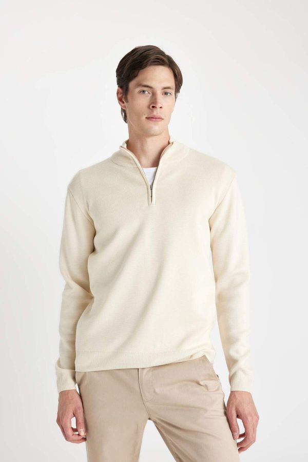 DEFACTO DEFACTO Standard Fit Regular Cut Stand Collar Zippered Basic Plain Knitwear Sweater