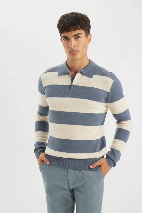 DEFACTO DEFACTO Standard Fit Regular Cut Striped Polo Neck Knitwear Sweater