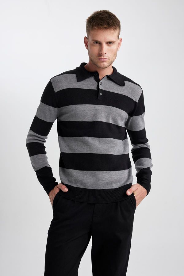 DEFACTO DEFACTO Standard Fit Striped Polo Neck Sweater