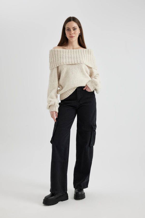 DEFACTO DEFACTO Straight Fit Cargo High Waist Long Jean Trousers