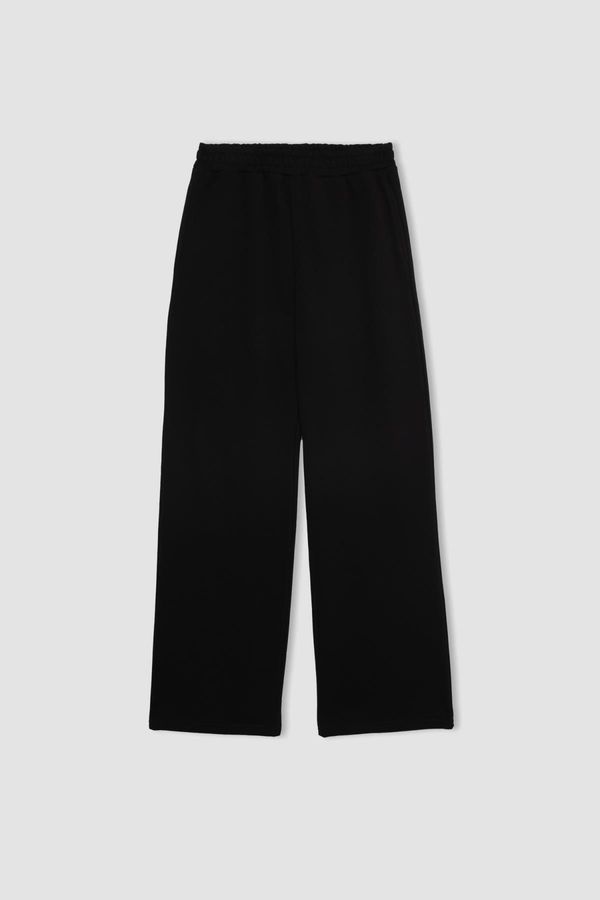 DEFACTO DEFACTO Straight Fit Elastic Waist Pocket High Waist Thick Basic Plain Black Sweatpants