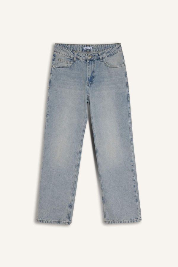 DEFACTO DEFACTO Straight Fit High Waist Ankle Length Jean Washed Trousers