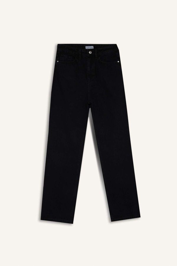 DEFACTO DEFACTO Straight Fit High Waist Straight Leg Ankle Length Jean Washed Trousers