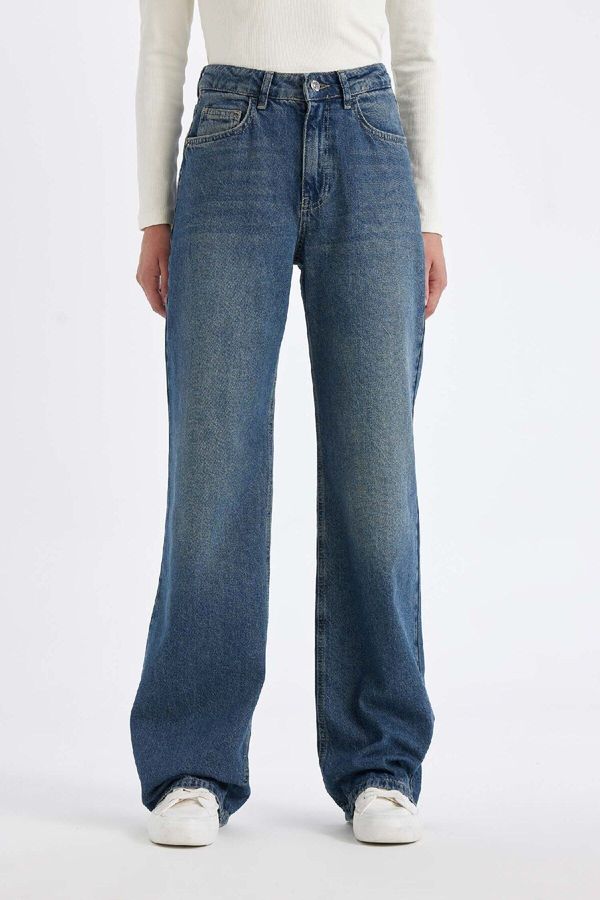 DEFACTO DEFACTO Straight Wide High Waist Long Jean Washed Trousers