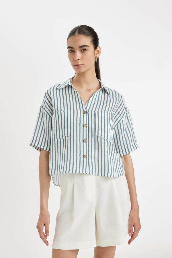 DEFACTO DEFACTO Striped Muslin Short Sleeve Shirt