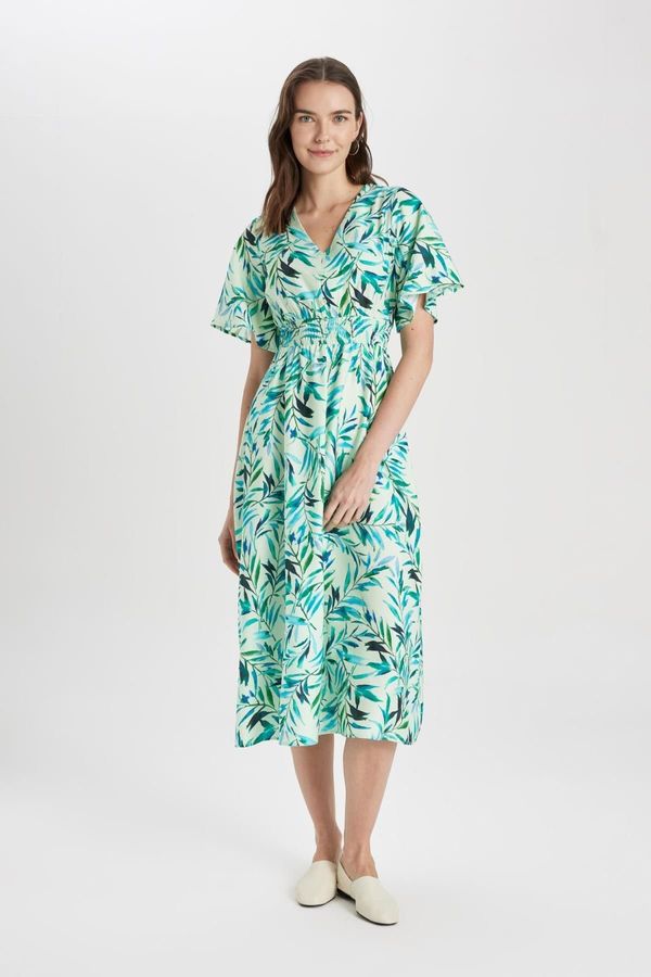 DEFACTO DEFACTO V-neck Print Short Sleeve Midi Viscose Dress