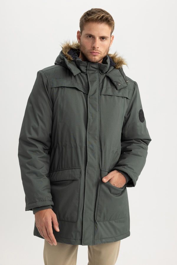 DEFACTO DEFACTO Water Repellent Hooded Faux Shearling Taffeta Coat Parka