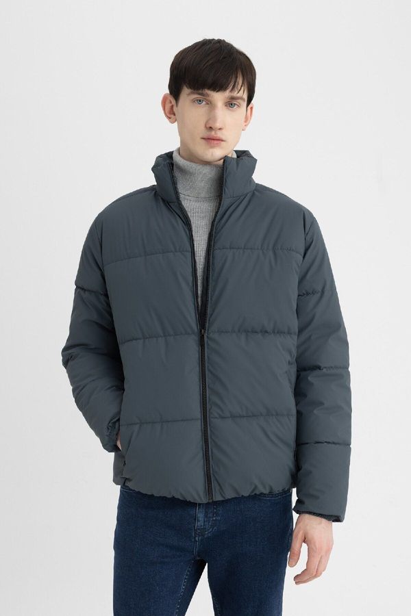 DEFACTO DEFACTO Water Repellent Slim Fit Tight Puffer Jacket Cut Stand Collar Zippered Pocket Lined