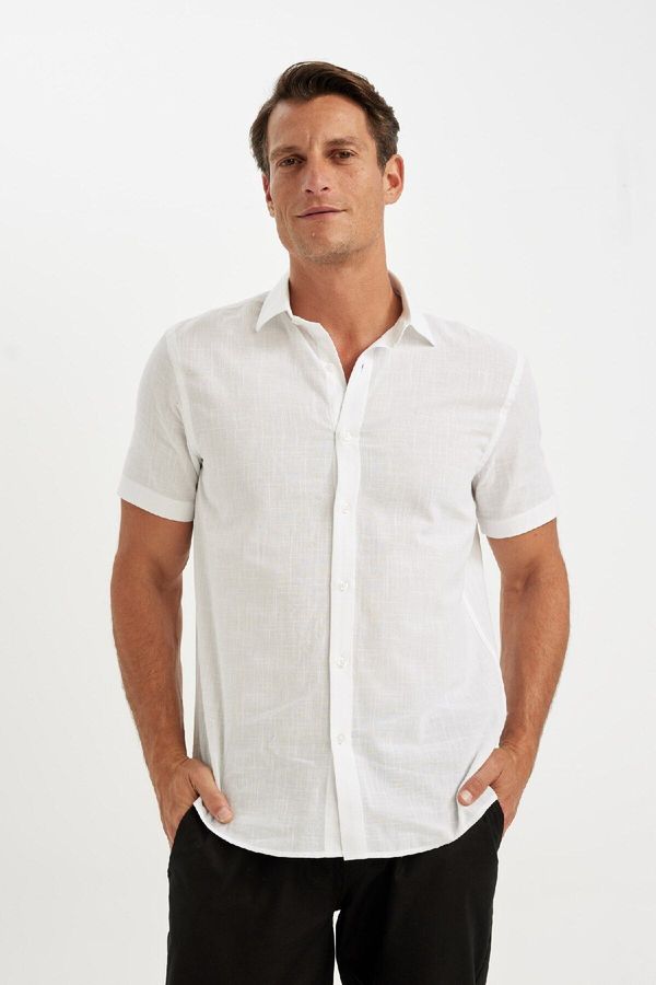 DEFACTO DEFACTO White Regular Fit Regular Cut Cotton Short Sleeve Shirt