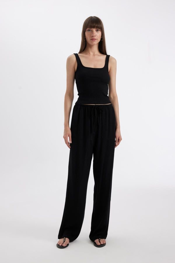 DEFACTO DEFACTO Wide Leg Pocket High Waist Wide Leg Crinkle Viscose Trousers