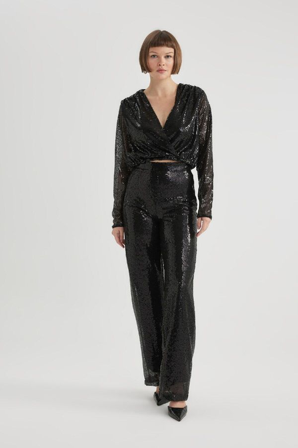 DEFACTO DEFACTO Wide Leg Sequined Fabric Trousers