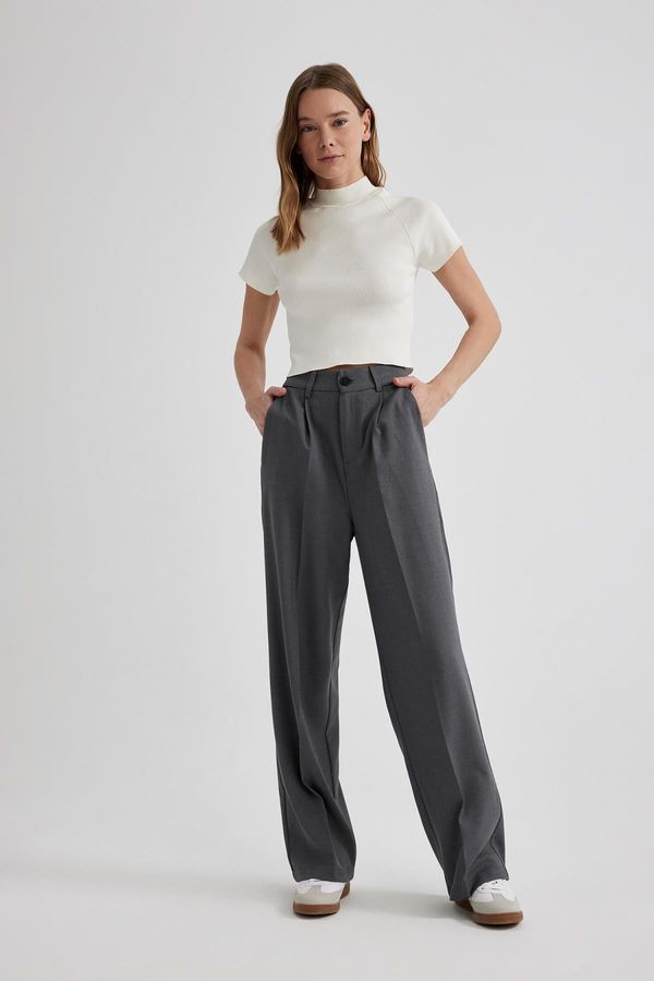 DEFACTO DEFACTO Wide Leg Wide Leg Pocket High Waist Darted Basic Straight Long Length Classic Trousers