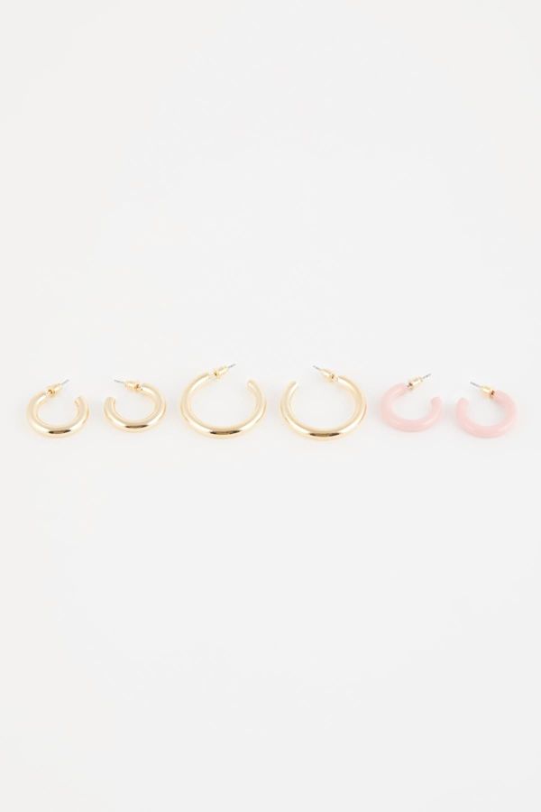 DEFACTO DEFACTO Women's 3-Piece Ring Gold Earrings