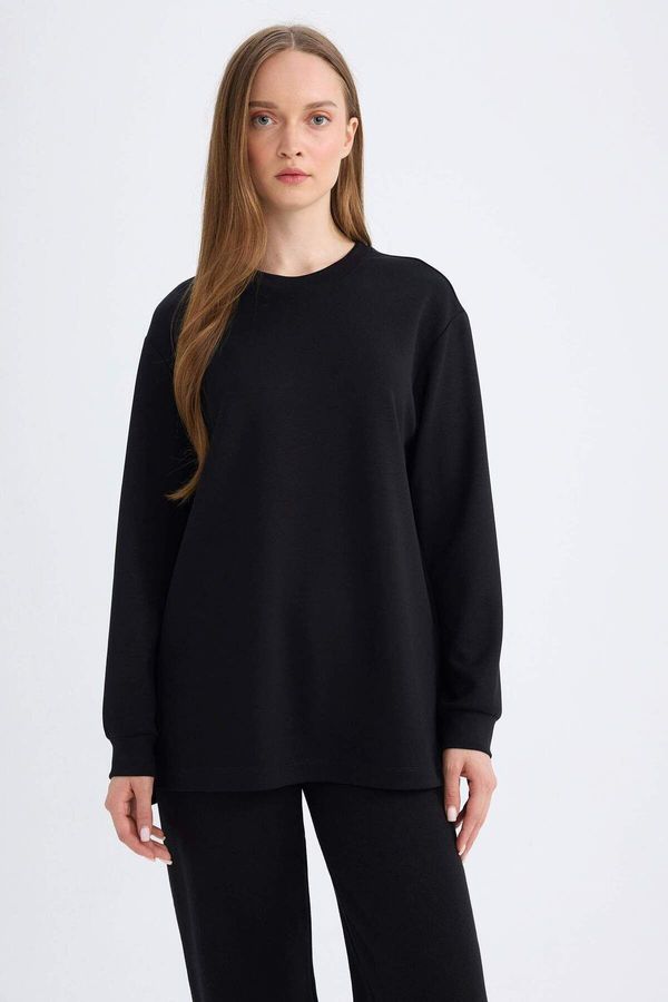 DEFACTO DEFACTO Women's Black Regular Fit Crew Neck Basic Plain Sweatshirt Tunic D4598ax24au