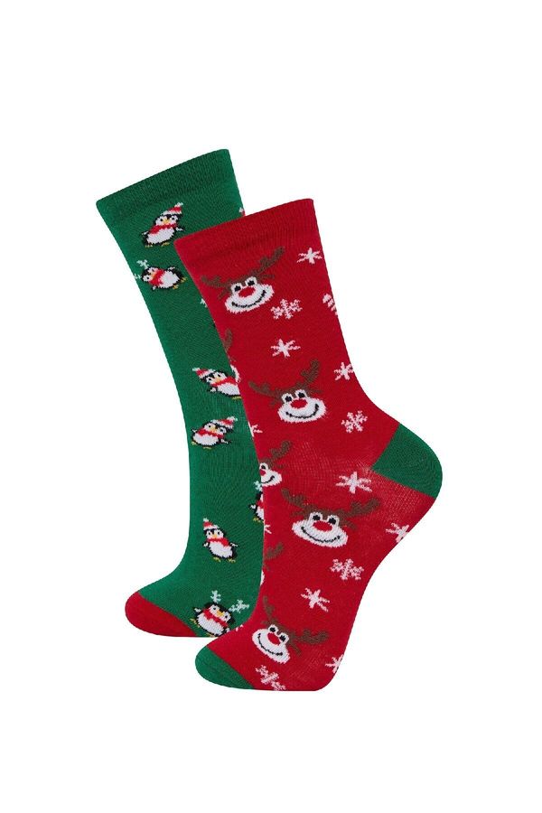 DEFACTO DEFACTO Women's Christmas Themed 2-Piece Cotton Long Socks