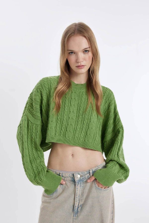 DEFACTO DEFACTO Women's Cool Regular Fit Crop Crew Neck Hair Knitted Sweater