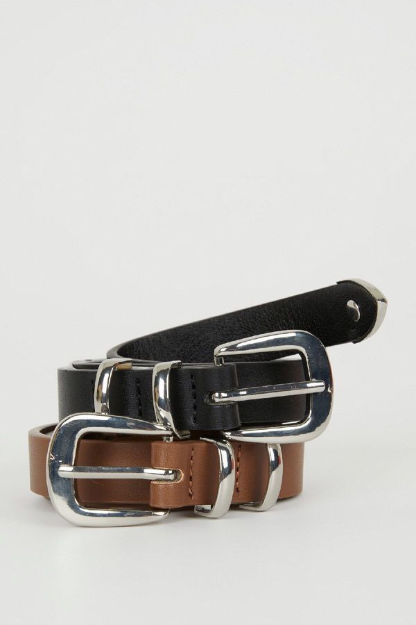 DEFACTO DEFACTO Women's Faux Leather 2-Piece Classic Belt