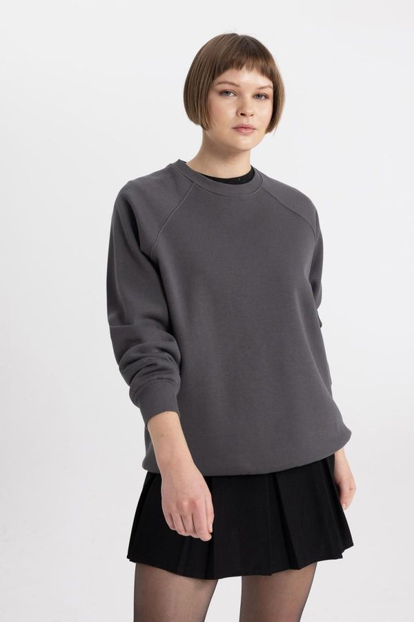 DEFACTO DEFACTO Women's Oversize Fit Wide Mold Crew Neck Thick Basic Plain Casual Sweatshirt